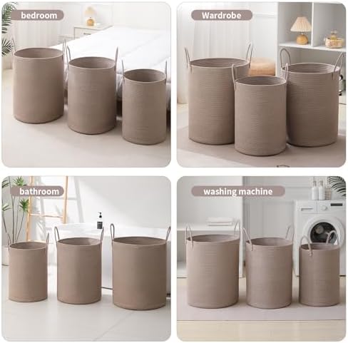 Laundry Basket Hamper Tall Rope Storage Woven for Blanket toys Dirty Clothes in Living Room Bathroom Bedroom (Tan, 60L/15.8Gal) - Image 4