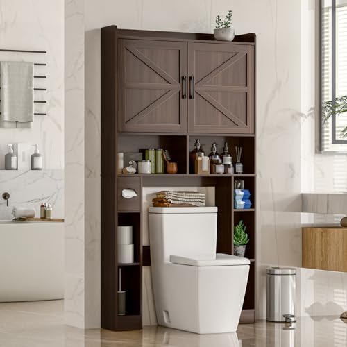 Vabches Over The Toilet Storage Cabinet with Barn Doors, Espresso - Image 5