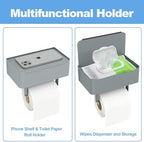 JUYSON Toilet Paper Holder, Toilet Paper Holder with Shelf, Grey - Image 3