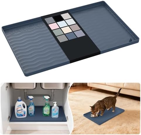URMONA Waterproof Silicone Under Sink Mat 16'' x 10'' Shelf Liner for Kitchen and Bathroom, Cabinet and Counter Protector, Storage and Organizers, Litter Mat, Pet Cat Puppy Essentials(Dark Grey) by URMONA