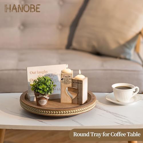 Hanobe Lazy Susan Centerpiece Tray, Round Wooden Turntable Organizer, Brown - Image 3