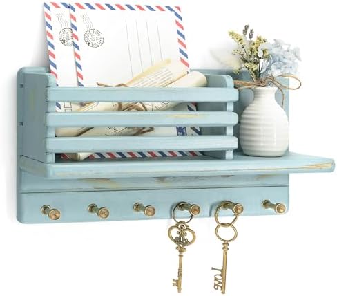 Rebee Vision Key Holder Wall Mount with Mail Slot for Home Decor, Blue by REBEEVISION