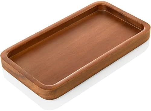 ALELION 8" Acacia Wood Bathroom Vanity Tray for Counter - Dresser Top Tray for Perfume Jewelry Candle Key Catchall - Small Kitchen Countertop Organizer for Soap Dispenser and Sponge Holder by ALELION