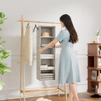 Hanging Closet Organizer 5-Tier, Oxford Wardrobe Storage, Beige Houndstooth | Easy-mount foldable design holds clothes, handbags, shoes & accessories; washable Oxford fabric, sturdy and space-saving. - Image 2