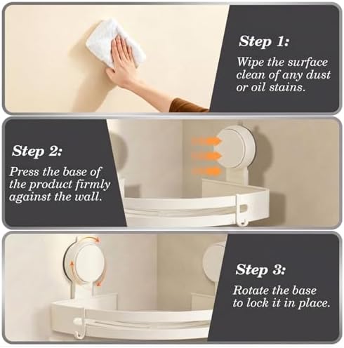 Suction Cup Shower Caddy(2-Pack Cream White),Single 1.77 Inches High No-Drilling Aluminum Bathroom Organizer with Towel Bar & Hooks,Moder wall Shower Shelf and Storage Decor - Image 3