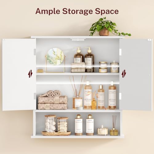 TEENFON Bathroom Wall Cabinet, Bathroom Cabinet with Barn Doors & Adjustable Shelf, Over The Toilet Storage Cabinet, Medicine Cabinet, White UNGGX001WV1 - Image 4