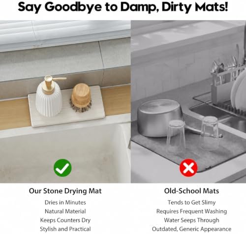 Diatomaceous Earth Sink Organizer Tray Set, 3-Pack Fast Drying Water Absorbing Stone Soap Holder Caddy for Kitchen & Bathroom Counter, Faucet Splash Guard, Beige (1pc of 8"x3.8" + 2pcs of 3.8"x3.8") - Image 3