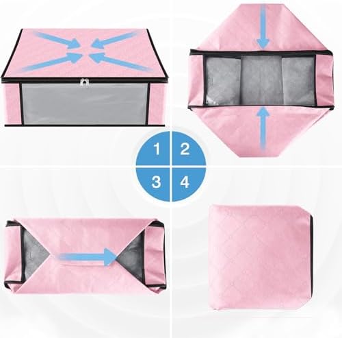 HomeHacks 10-Pack Clothes Organizer Storage Bags, 35L Storage Bins, Pink | Foldable Storage Box Container with Zippers, Clear Window, Reinforced Handles for Closet, Dorm, Pillows, Bedding, Sweater - Image 3