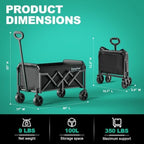 SUNNYFEEL Lightweight Folding Wagon Cart, 350LBS Portable Wagon Carts Foldable for Shopping Camping Garden Beach,Black - Image 2