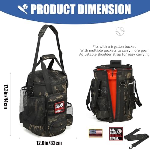 Baseball Bucket Bag 6 Gallon Multi Pockets Softball Coaching Equipment Bag - Image 2