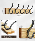 Optish Coat Rack Wall Mount, 16.5 Inches Wood Coat Hooks Wall Mount, Wall Coat Rack with 5 Hooks, Hat Rack Wall Hooks for Hanging Coat, Bag, Towel (2Pack, Natural) - Image 7