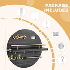 Key Holder for Wall, Key and Mail Holder Organizer with - Key Holder Wall Mount - Round Wooden Rustic Home Decor for Entryway, Mudroom, Hallway, Kitchen Office (Black) - Image 6