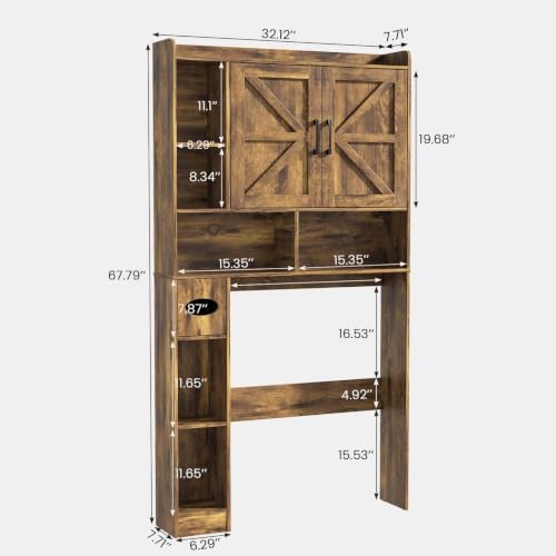 Vabches Over The Toilet Storage Cabinet with 2 Barn Doors, Rustic Brown - Image 2