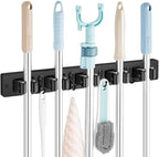 OUTNILI Mop and Broom Holder Wall Mount - Black Broom Mop Hanger - Wall Mounted Garden Tool Rack Organizer for Closet Garage Laundry Room Kitchen Decor With 5 Slots & 4 Hooks by OUTNILI