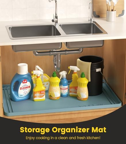 Under Sink Mats for Kitchen Waterproof 34"x22",Teal - Image 2