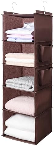 BOOMIBOO Hanging Closet Organize and Shelves,5-Hanging Shelf（Browm） | with 2 Side Pockets，Storage Foldable by BOOMIBOO