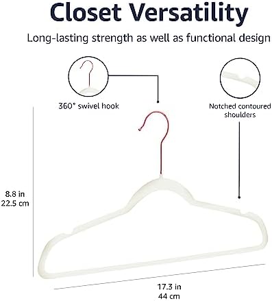 Amazon Basics Slim Velvet Non-Slip Space Saving Suit Clothes Hangers, Closet Organizer, Ivory/Rose Gold, 30-Pack - Image 5