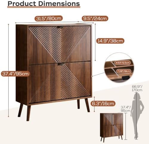 Shoe Cabinet Storage, Farmhouse Freestanding Organizer with 2 Flip Drawers - Image 2