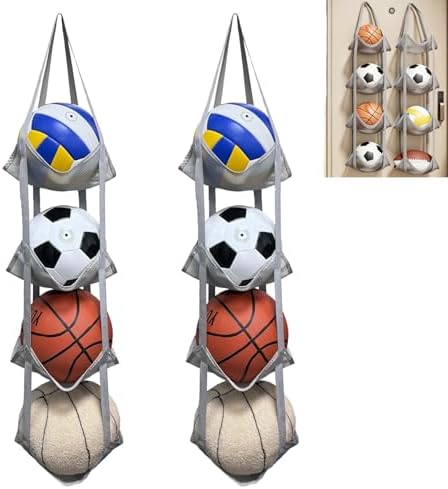 2 Pack Hanging Ball Storage Organizer, 4-Tier Mesh Holder for Basketballs by Unknown
