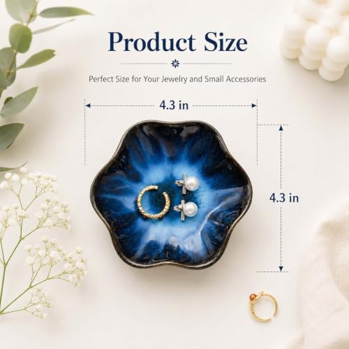 Lotus Leaf Shape Jewelry Dish Tray,Ceramic Blue Trinket Tray(Blue) - Image 5
