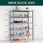 Smiry Bamboo Shoe Rack, 14 Vertical Slats, 5 Tier - 26.8" Wide, Grey - Image 2
