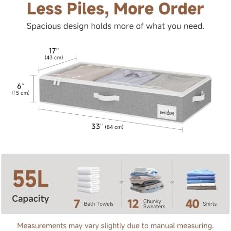 StorageWorks 6 Inch Low Profile Under Bed Storage Containers with Clear Lid | Reinforced Structure, Resists Sagging, Handles & Label Holder, Foldable Stackable Closet Storage for Clothes, Blankets, Toys - Image 2