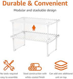 Amazon Basics Space-Saving Stackable Metal Kitchen Cabinet Organizer Shelves for Dishes, Pantry Organization, 12.5" L x 8" D x 4.5" H, Set of 2, White - Image 3