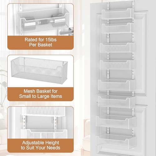 VyGrow Over The Door Organizer, 8-tier Metal Door Organizer Hanging with Adjustable Baskets, Behind The Door Storage for Bedroom Closet Bathroom Pantry Cabinet Kitchen, White - Image 5