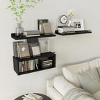 WOPITUES Floating Shelves for Wall with Cube Shelf, Wall Shelves with Metal Rail for Bathroom Decor, Bathroom Organizers and Storage, Over Toilet Shelves for Toilet Paper-Black (Pack of 2) - Image 5