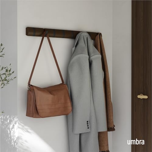 Umbra Flip Coat Rack, Wall Mount 8-Hook, Space Saving, Walnut/Black - Image 2