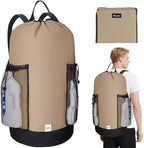 BALEINE 120L Laundry Bag Backpack, 900D Oxford Fabric Large Travel Laundry Bags with Shoulder Straps and 2 Mesh Pockets for College Dorm, Apartment, Laundromat (Khaki, 120L) by BALEINE