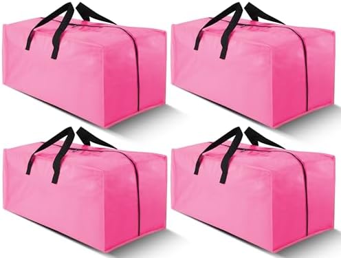 Cosy Family 4 Pack Heavy Duty Extra Large Moving Bags with Backpack Straps - Strong Handles & Zippers, Storage Totes For Space Saving, Fold Flat, Alternative to Moving Box, Pink by Cosy+Family