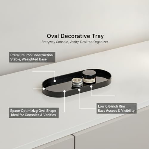Oval Iron Decorative Tray, Black Metal Catchall for Entryway, Vanity, and Desk Organization - Image 5