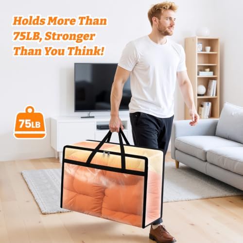 BlissTotes Moving Bags 60L 4PCS, Clear Clothes Storage Under Bed Storage | Foldable Clothes Storage Bags with Sturdy Zippers & Handles for Comforter, Bedding, Books, Sheet, Transparent Containers - Image 2