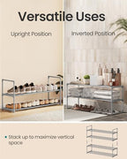 SONGMICS Shoe Rack, 2-Tier Shoe Organizer, Metal Storage Shelf | for Entryway, Upright or Upside Down, for 12-15 Pairs, Stackable, 11.8 x 36.2 x 14.6 Inches, Gray ULSA012G01 - Image 4