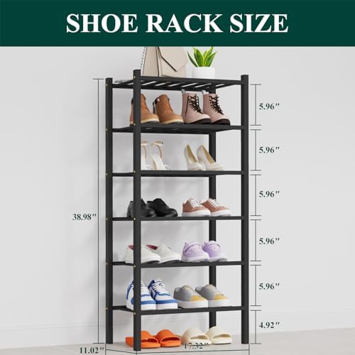 Smiry Bamboo Shoe Rack, 8 Vertical Slats, 6 Tier - 17.3" Wide, Black - Image 2