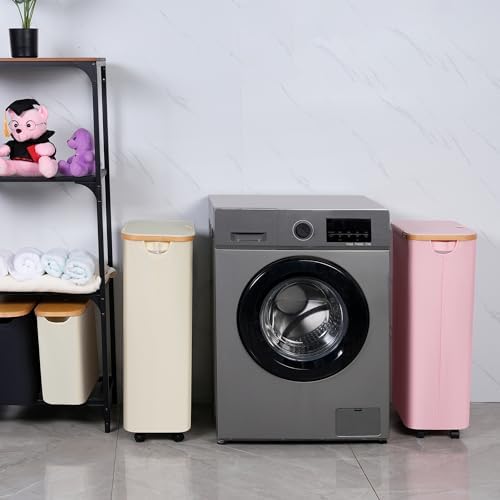 iEGrow 75L Laundry Basket with Wheels,Clothes Hamper for Laundry,Laundry Hamper with Lid and Inner Bag, for Laundry Room, Bedroom, Dormitory Storage,Pink - Image 4