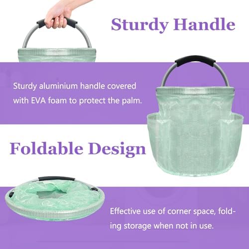 17L Cleaning Caddy for Cleaning Supplies, Foldable Tool Bucket Organizer with 6 Side Pockets, Portable Garden Tool Bag in PVC Resin, Folding Storage Basket for Camping, Gardening, Green - Image 5