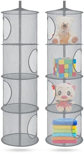2Pcs Hanging Stuffed Animal Storage Hammock Net 4 Tiers, Grey - Image 6