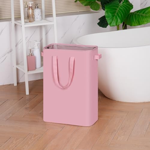 efluky Slim Laundry Basket, Narrow Laundry Hamper with Handles, Collapsible Dirty Clothes Hamper, Tall Laundry Bin for Laundry Room, Dorm and Bedroom, 12.7 Gallons(48L) Pink - Image 6