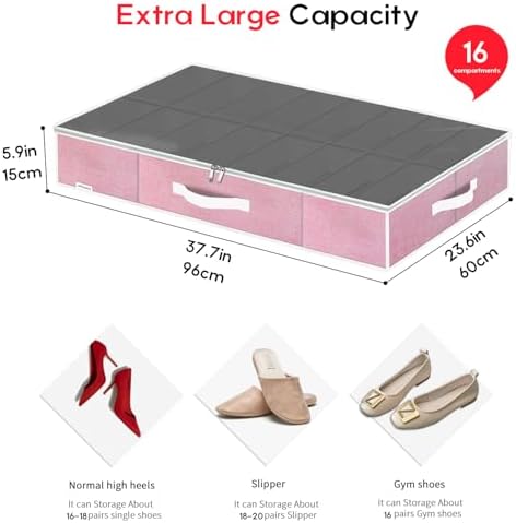 Onlyeasy Large Under Bed Shoe Organizer Container Box, Set of 2, Fit 16 to 32 Pairs of shoes, Underbed Shoes Closet Storage Solution, L37.7x W23.6x H5.9 inch, Cotton-like Pink, MXPUBS16P2 - Image 2