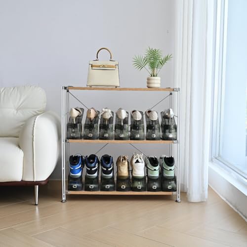 Shoe Slots Organizer, Clear Shoe Stacker, Adjustable Level Shoe Rack,Storage Space Saver for Sneakers Display (Grey Transparent, 16Pack) - Image 5