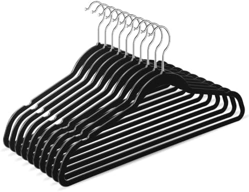 TIMMY 50 Pack Plastic Clothes Hangers, 17.7 in, Black, Non-Slip, Heavy Duty | ABS plastic construction, Non-slip grip, 360° swivel hooks, 0.2 in slim profile, 10 lb capacity by TIMMY