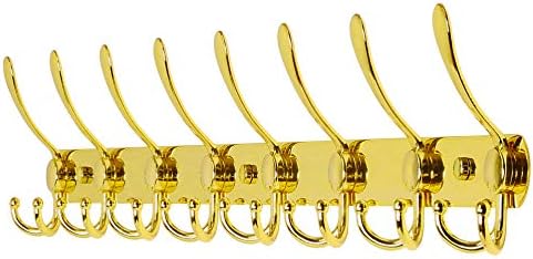 Dseap Coat Rack Wall Mount - 29.5” Long 8-Tri-Hooks Heavy Duty Coat Hanger Rail Wall Hooks for Hanging Coats Hats Clothing Clothes Purse Mudroom Entryway, Gold by Dseap