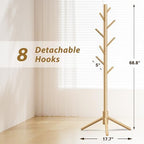 8-Hook Freestanding Coat Rack 3 Adjustable Heights Nature 2PCS - Image 4