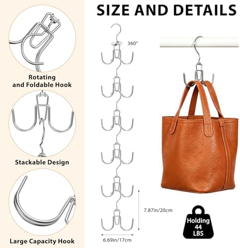6 Pcs Heavy Duty Purse Organizer for Closet Stackable Purse Hangers - Image 2