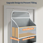 Yecaye Over The Door Organizer, Heavy Duty Hanging Organizers and Storage with 4 Large Capacity Pockets, Swing-Proof Behind The Door Storage for Bathroom Nursery Bedroom Dorm Closet, Grey,1Pc - Image 3