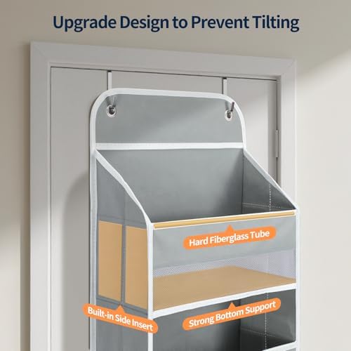 Yecaye Over The Door Organizer, Heavy Duty Hanging Organizers and Storage with 4 Large Capacity Pockets, Swing-Proof Behind The Door Storage for Bathroom Nursery Bedroom Dorm Closet, Grey,1Pc - Image 3