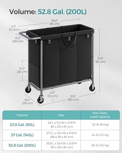 SONGMICS Laundry Basket with Wheels, 3-Section, 52.7 Gallons (199.5 L) - Image 6