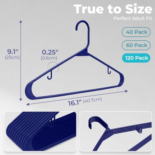 HOUSE DAY Blue Plastic Hangers 120 Pack, Slim Space-Saving Clothes Hangers - Image 2